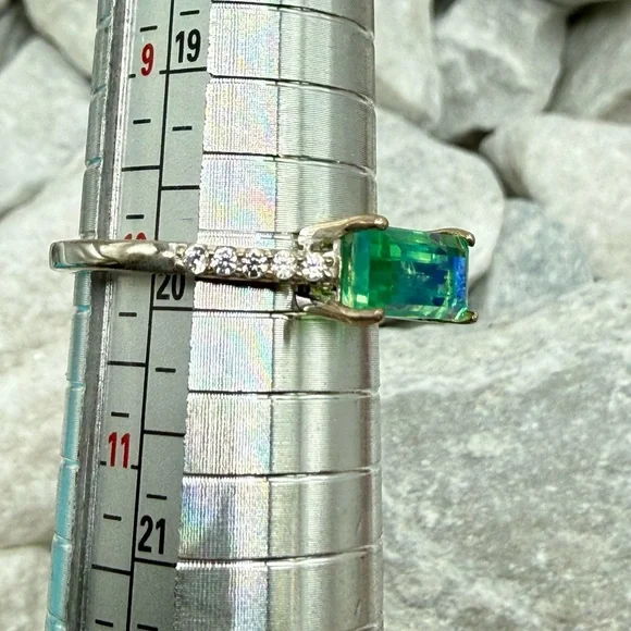 Peacock Quartz Emerald Cut Ring 1.4CTW Platinum Over 925 Sz 10 - Picture 14 of 17